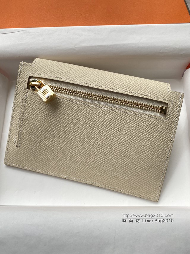 Hermes卡包 愛馬仕原版Kelly Pocket Epsom皮 Hermes新款小錢包 奶昔白金扣  tdh2181